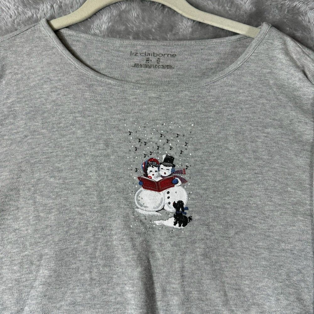 Vintage 90s Top Womens XL Gray Holiday Singing Snowmen & Poodle Dog Shirt